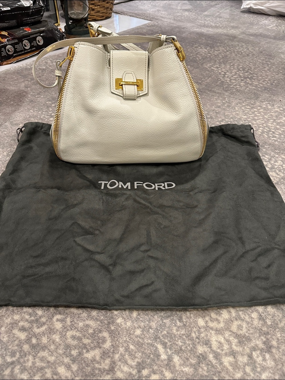 TOM FORD WHITE SEDGEWICK BAG PEBBLE LEATHER - Picture 2 of 13